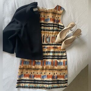 Tahari Multicolored Aztec Tribal Print Linen Blend Dress 6P EUC